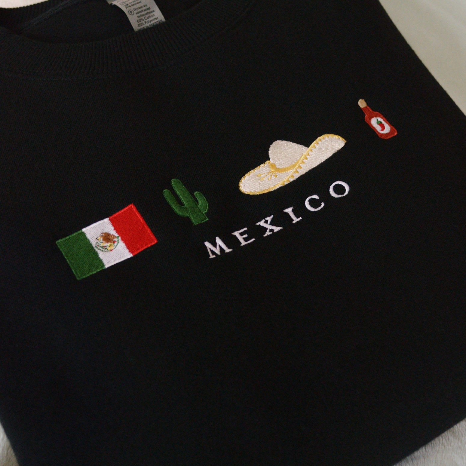Mexico Embroidered Sweatshirt Crewneck, Flag, Sombrero Mariachi, Hot Chili Pepper, Cactus, Cinco de Mayo, Dia De Los Muertos-ilovevango