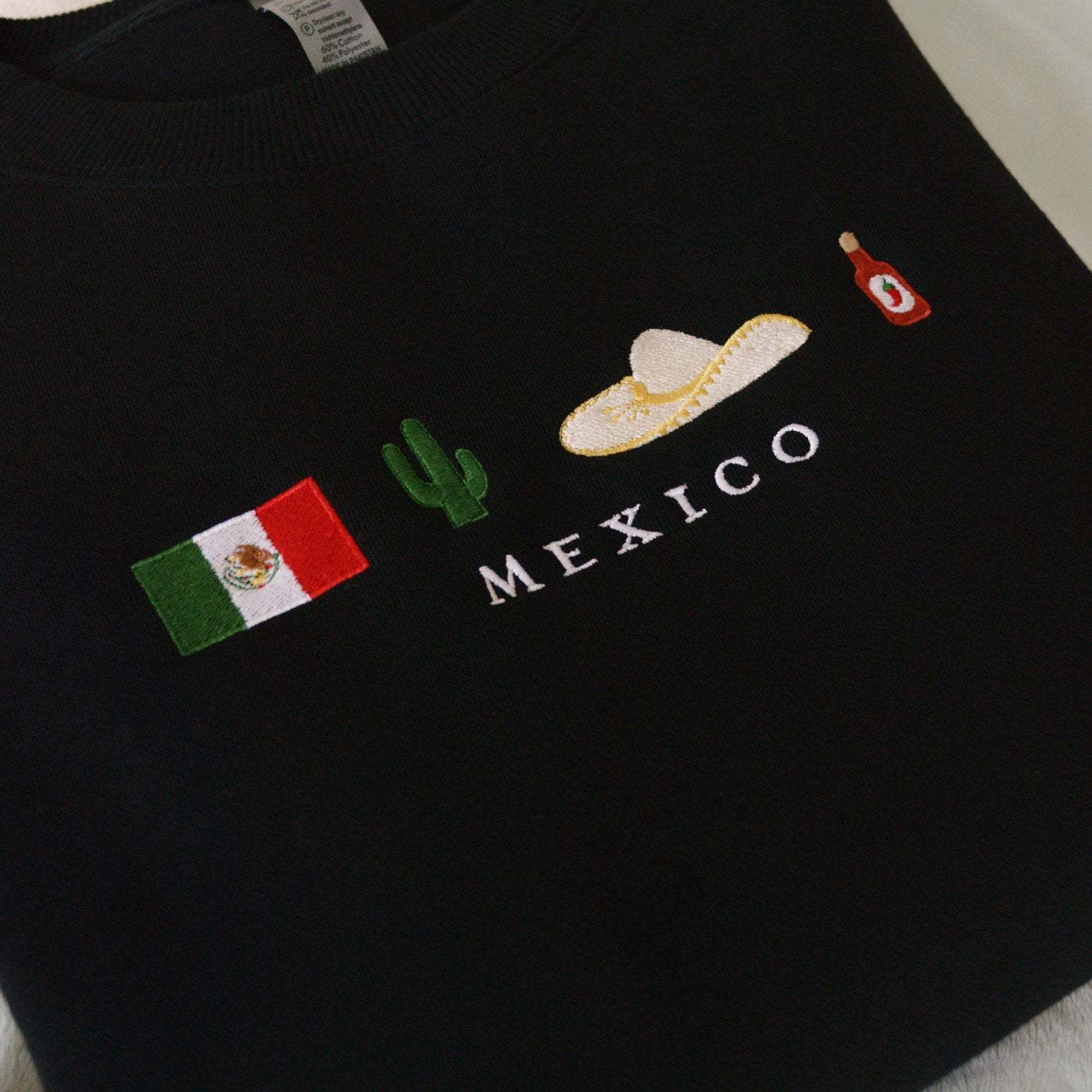 Mexico Embroidered Sweatshirt Crewneck, Flag, Sombrero Mariachi, Hot Chili Pepper, Cactus, Cinco de Mayo, Dia De Los Muertos-ilovevango