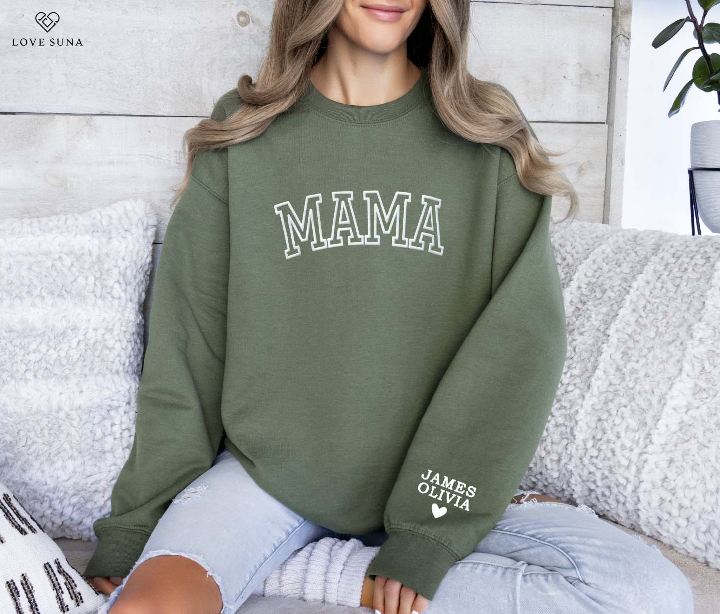 Personalized Mama Sweatshirt with Kid Names on Sleeve, Mothers Day Gift, Birthday Gift for Mom, New Mom Gift, Minimalist Cool Mom Sweater-ilovevango
