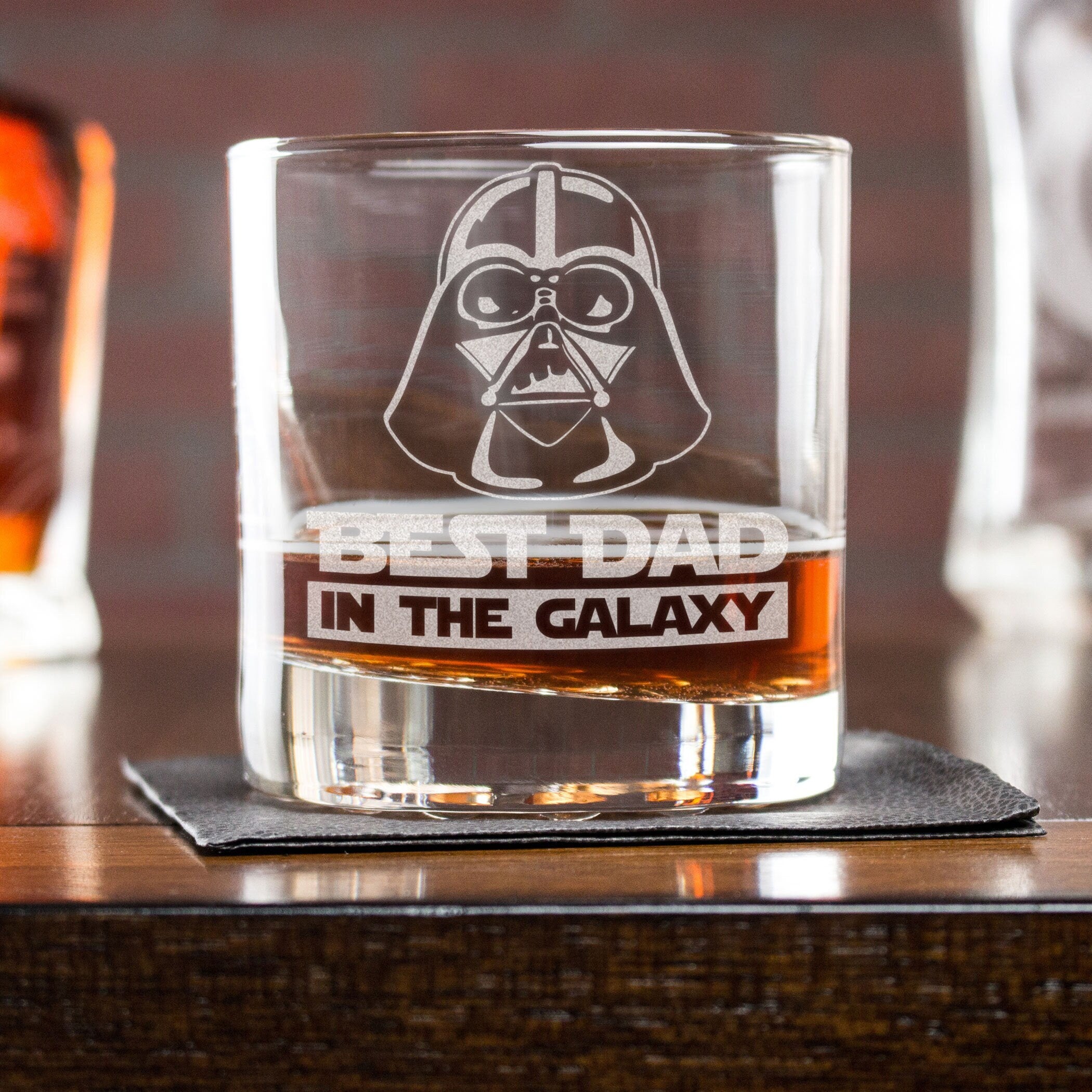 Darth Vader Whiskey Glass For Dad, Personalized Etched Low Ball Glass, Best Dad In The Galaxy, Gifts For Dads-ilovevango