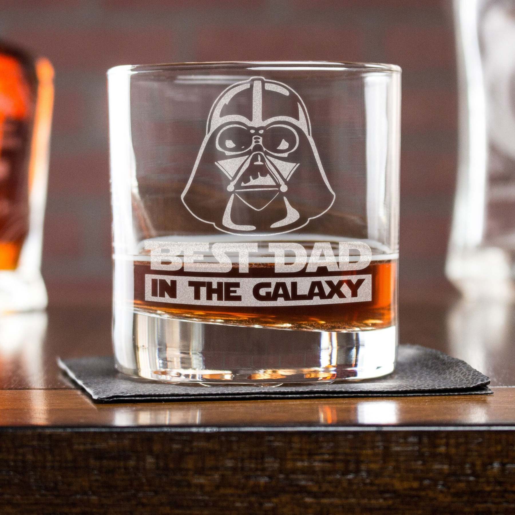 Darth Vader Whiskey Glass For Dad, Personalized Etched Low Ball Glass, Best Dad In The Galaxy, Gifts For Dads-ilovevango