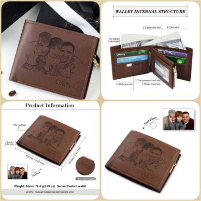 Personalized Custom Photo Mens Wallet,Engraved Picture Wallet,PU Leather Wallet,Memory Gift,Anniversary Gifts for Him, Father's Day Gift for Dad-ilovevango