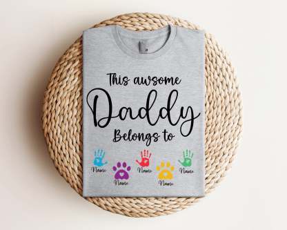 This Awesome Daddy Belongs to Shirt, Personalized Dad Shirt, Custom Dad Shirt, Fathers Day Gifts From Kids, Customized Dad Gifts-ilovevango