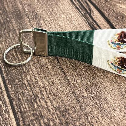 Mexican Flag - Personalized Name Nylon Key Fob- Custom Wristlet Keychain-ilovevango