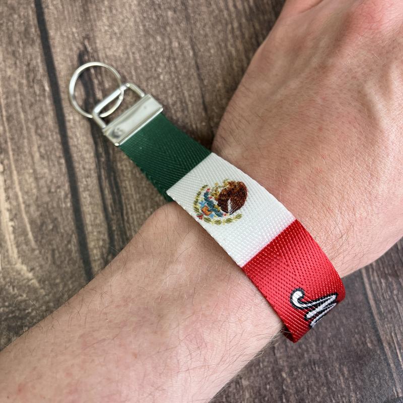 Mexican Flag - Personalized Name Nylon Key Fob- Custom Wristlet Keychain-ilovevango