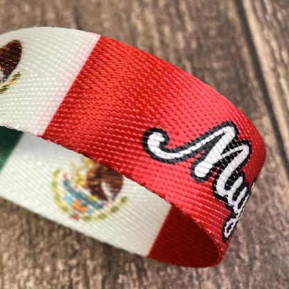 Mexican Flag - Personalized Name Nylon Key Fob- Custom Wristlet Keychain-ilovevango