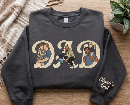 Personalized Photo Portrait Chunky Vintage Script Embroidery Sweatshirt T-shirt Father's Day Gift