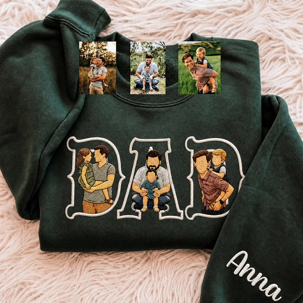 Personalized Photo Portrait Vintage Western Embroidery Sweatshirt T-shirt Father's Day Gift