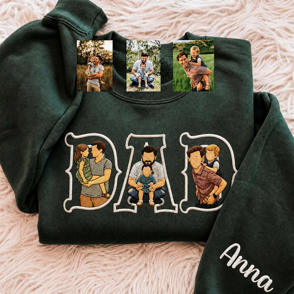 Personalized Photo Portrait Vintage Western Embroidery Sweatshirt T-shirt Father's Day Gift