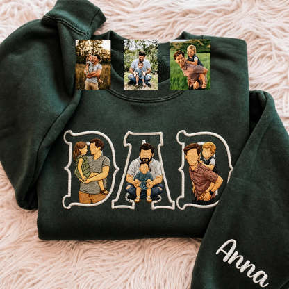 Personalized Photo Portrait Vintage Western Embroidery Sweatshirt T-shirt Father's Day Gift