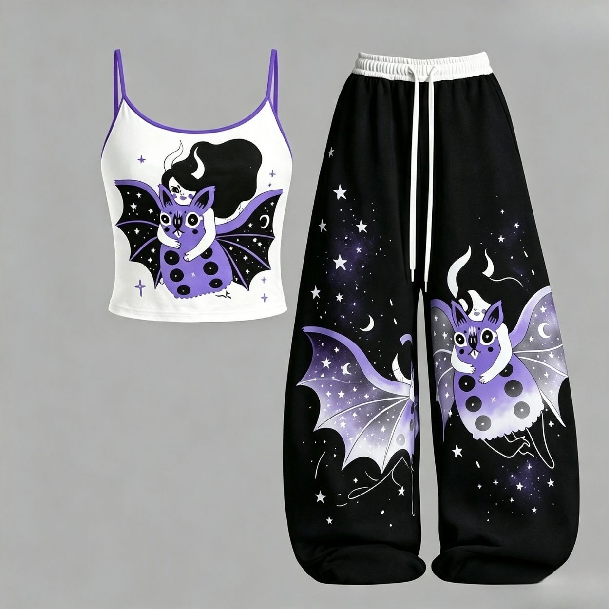 Starry Bat Top & Elasticated Trousers Two-Piece Set