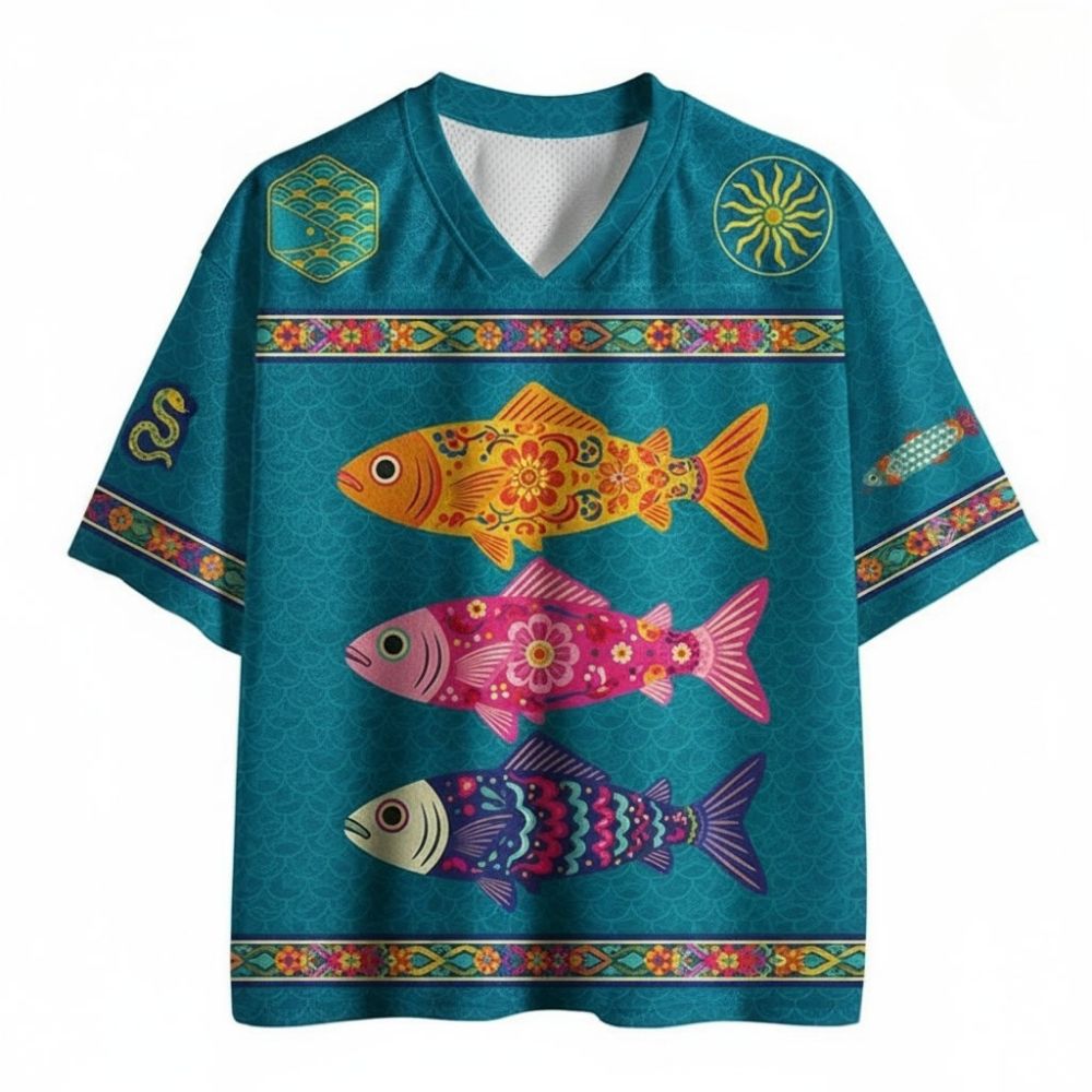 Folk Art Colorful Fish Jersey Shirts