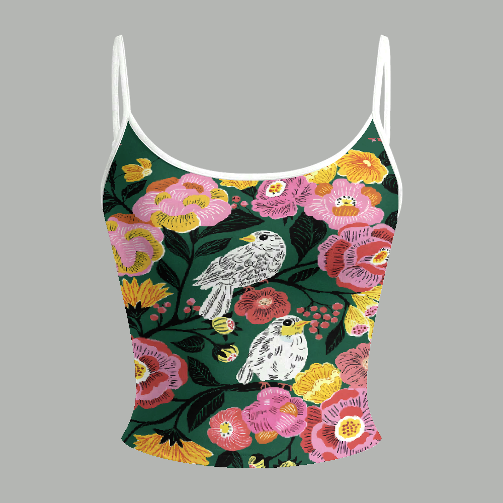 Boho Emerald Green Floral Bird Print Top & Elasticated Trousers Two-Piece Set