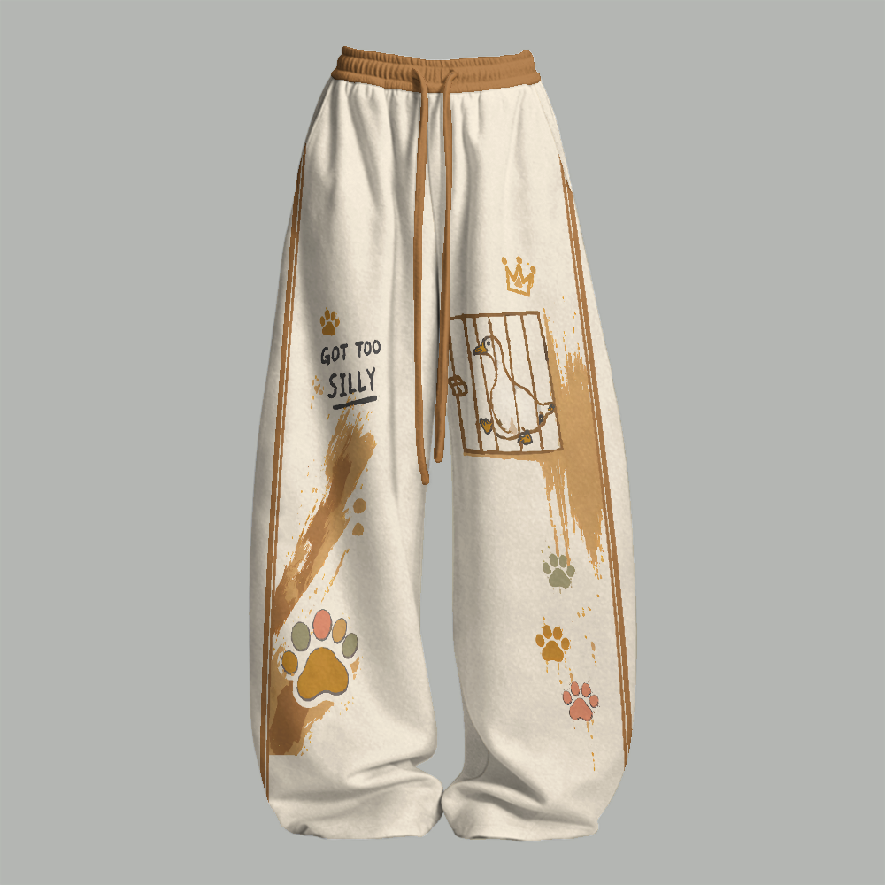 Cute Got Too Silly Duck Print Top & Elasticated Trousers Two-Piece Set