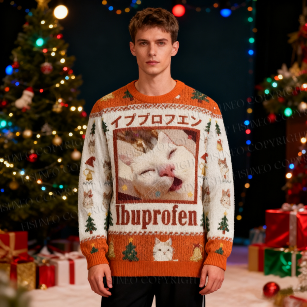 Unisex Ibuprofen Meme Cat Christmas Ugly Sweatshirt