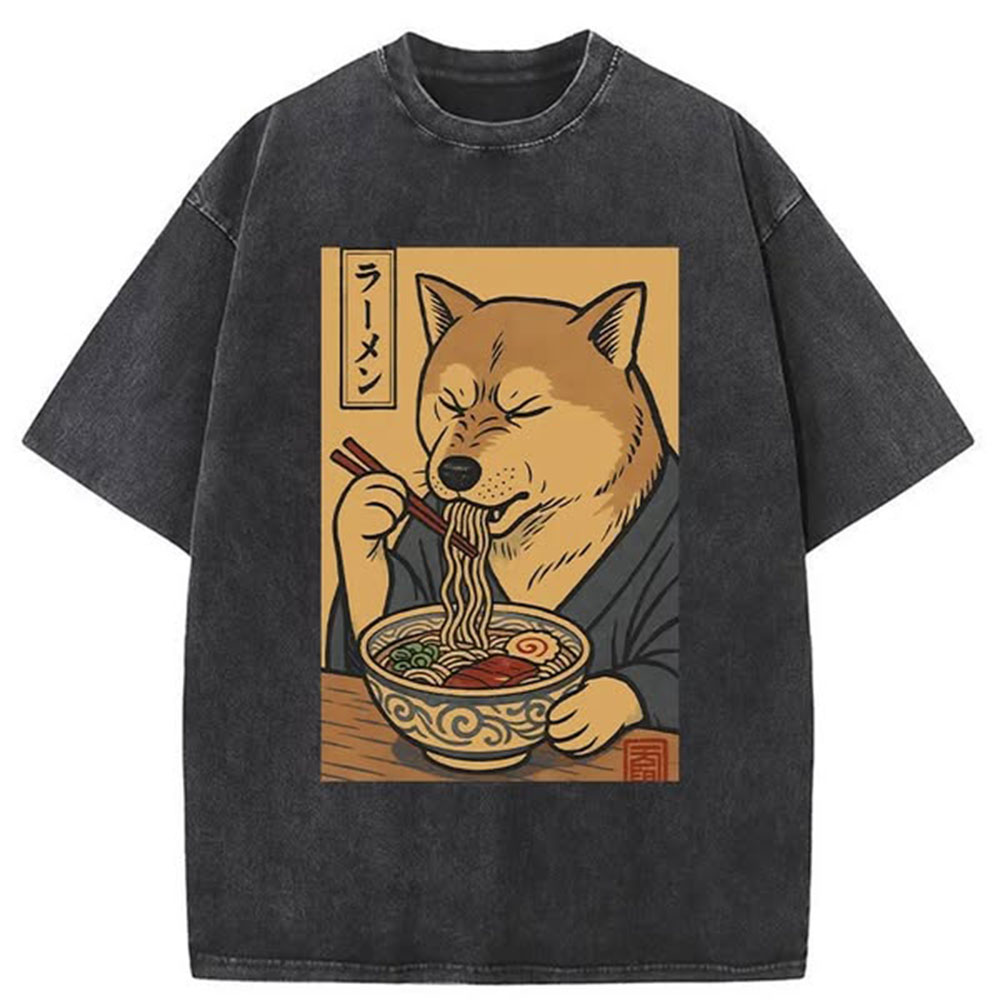 Puppy Eating Ramen Washed T-Shirt