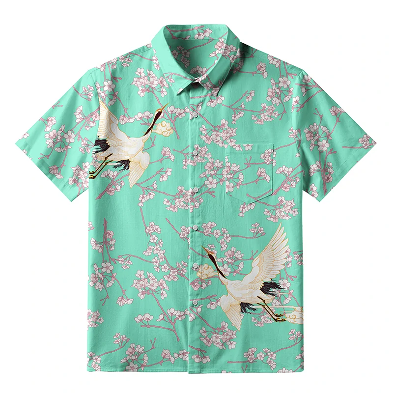  Cranes And Sakura Button-up Shirt