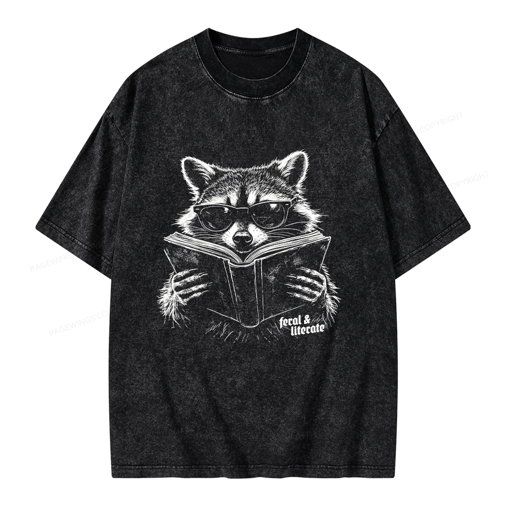 Unisex Funny Raccoon Printed Washed Tee