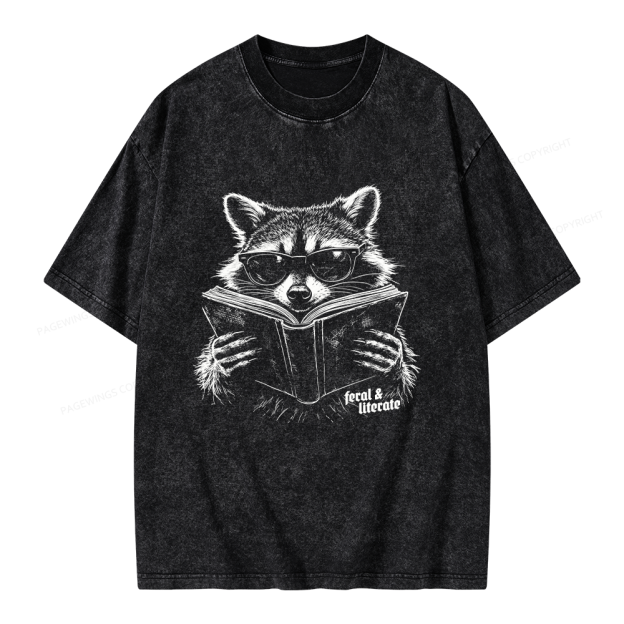 Unisex Funny Raccoon Printed Washed Tee