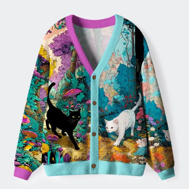Unisex A Tale Of Two Cats In An Enchanted Forest Ugly Cardigan Sweater