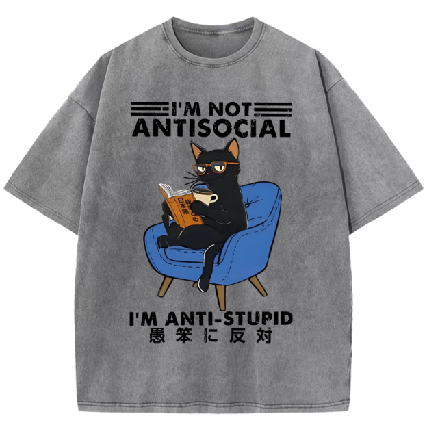  I'm not antisocial Washed T-Shirt
