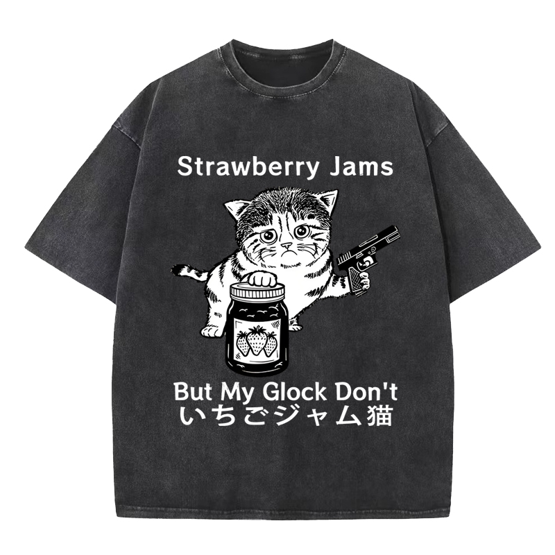 Strawberry Jam Cat Washed T-Shirt