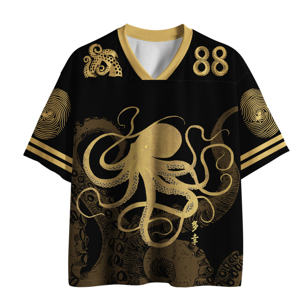 Octopus Japanese Gold Print Tattoo Jersey Shirts