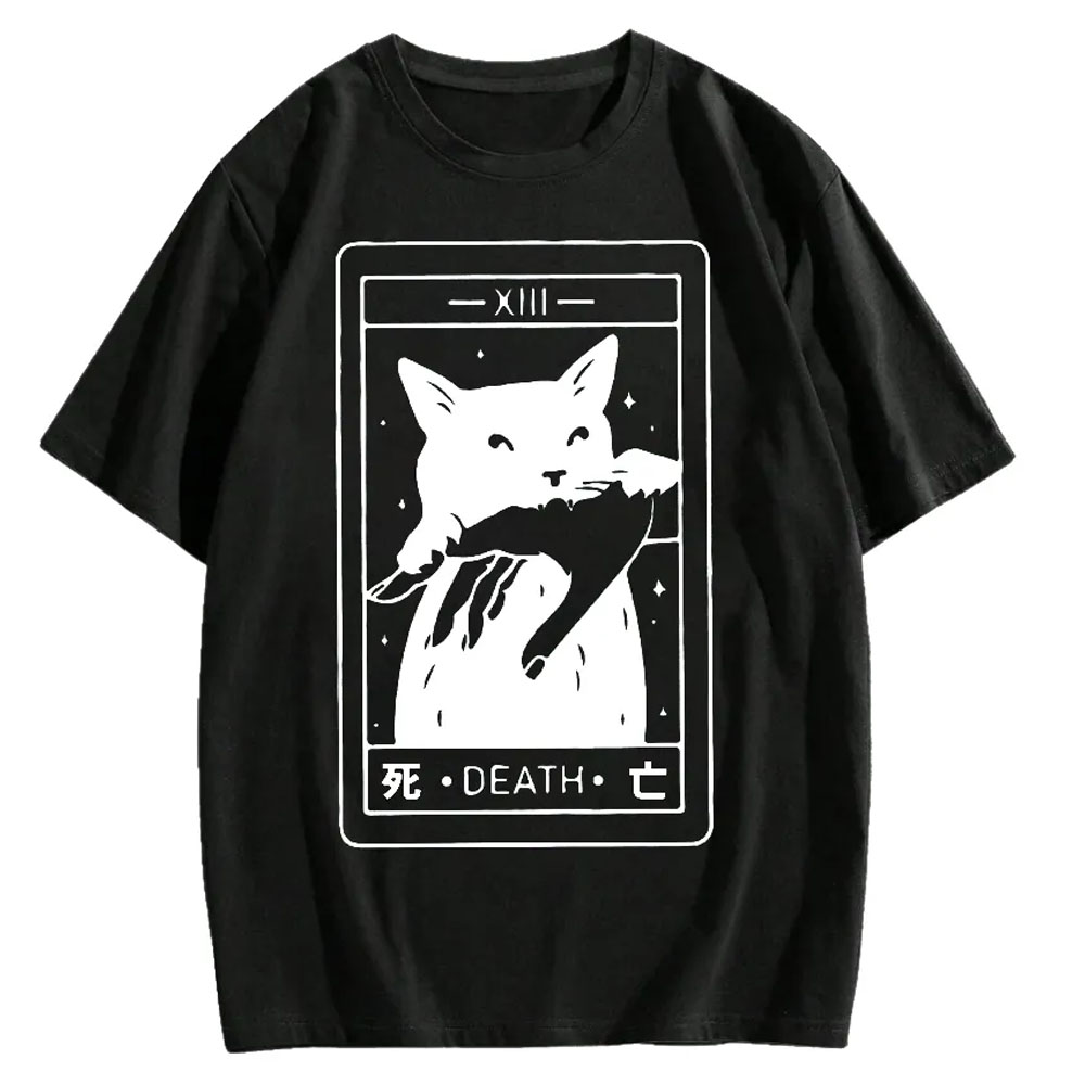 Cat Tarot Death Cotton casual T-shirt