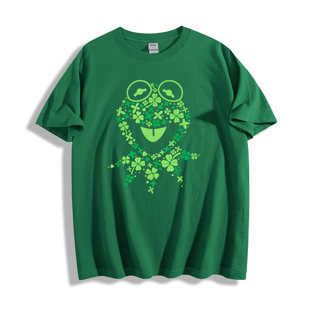 Unisex Classic Cotton Four-Leaf Clover Frog Printed T-shirt