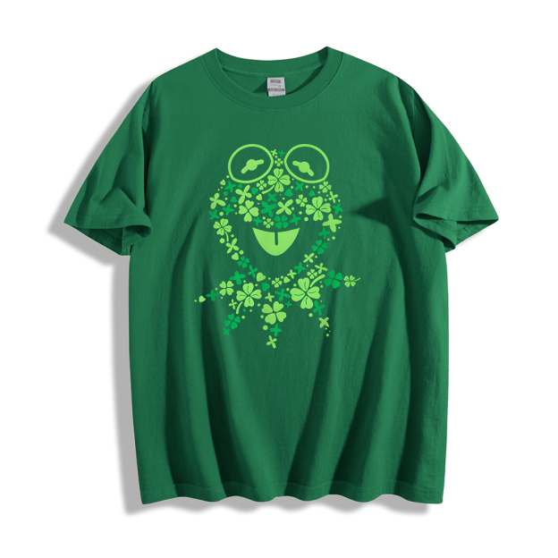 Unisex Classic Cotton Four-Leaf Clover Frog Printed T-shirt