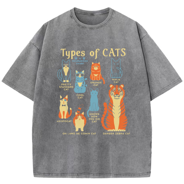 Types Of Cats Washed T-Shirt
