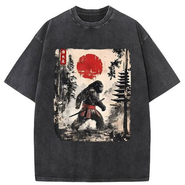 Japanese Samurai Bigfoot Washed T-Shirt