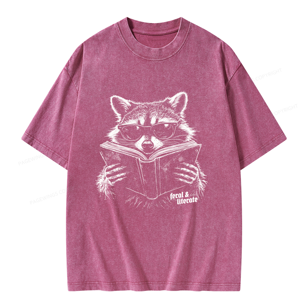 Unisex Funny Raccoon Printed Washed Tee