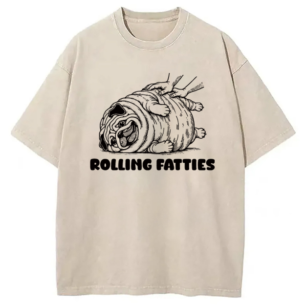 Rolling Fatties Dog Funny Pug Meme Washed T-Shirt