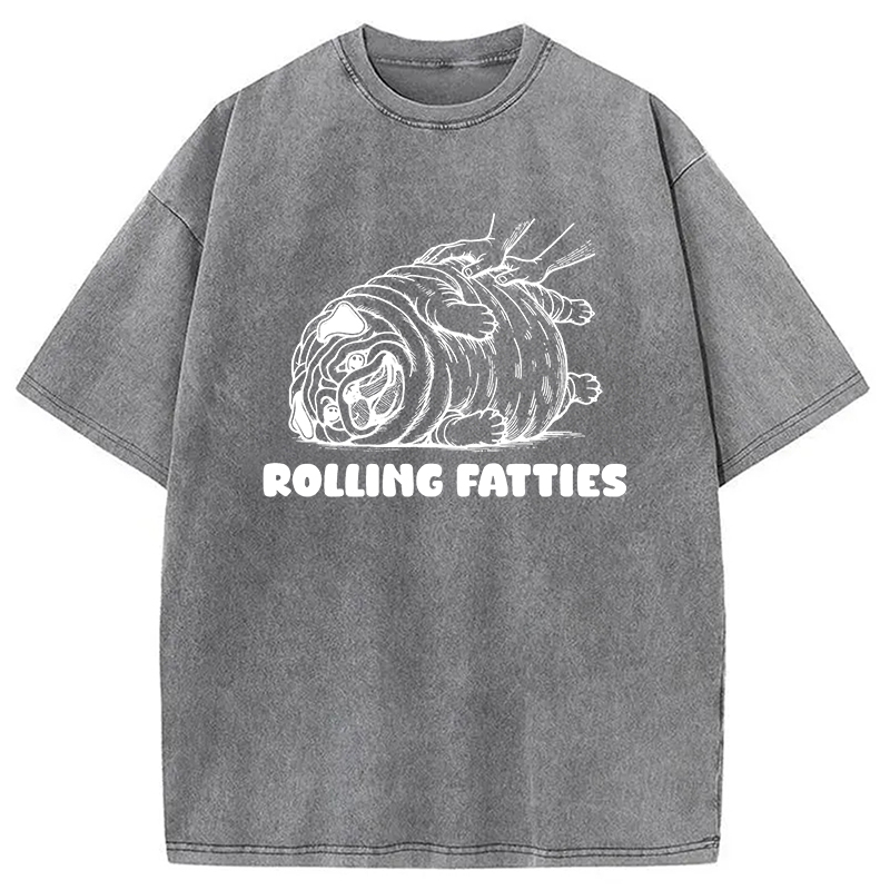 Rolling Fatties Dog Funny Pug Meme Washed T-Shirt
