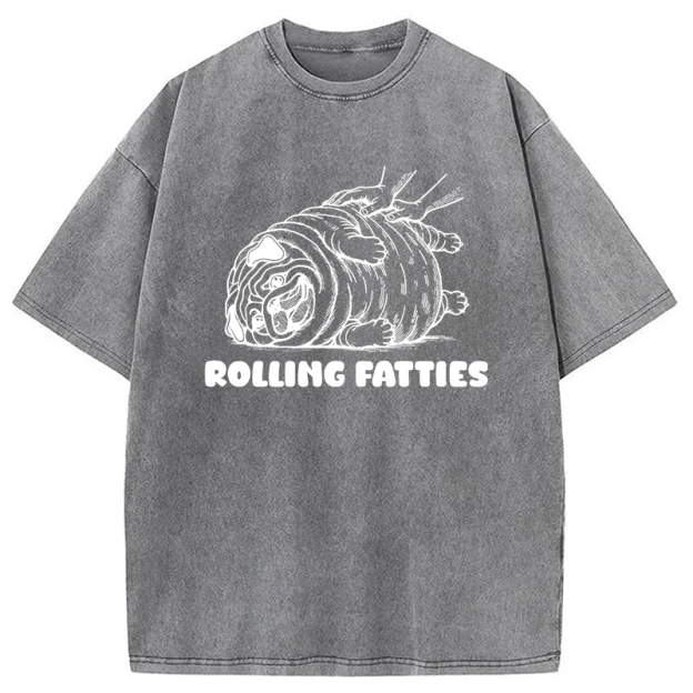 Rolling Fatties Dog Funny Pug Meme Washed T-Shirt
