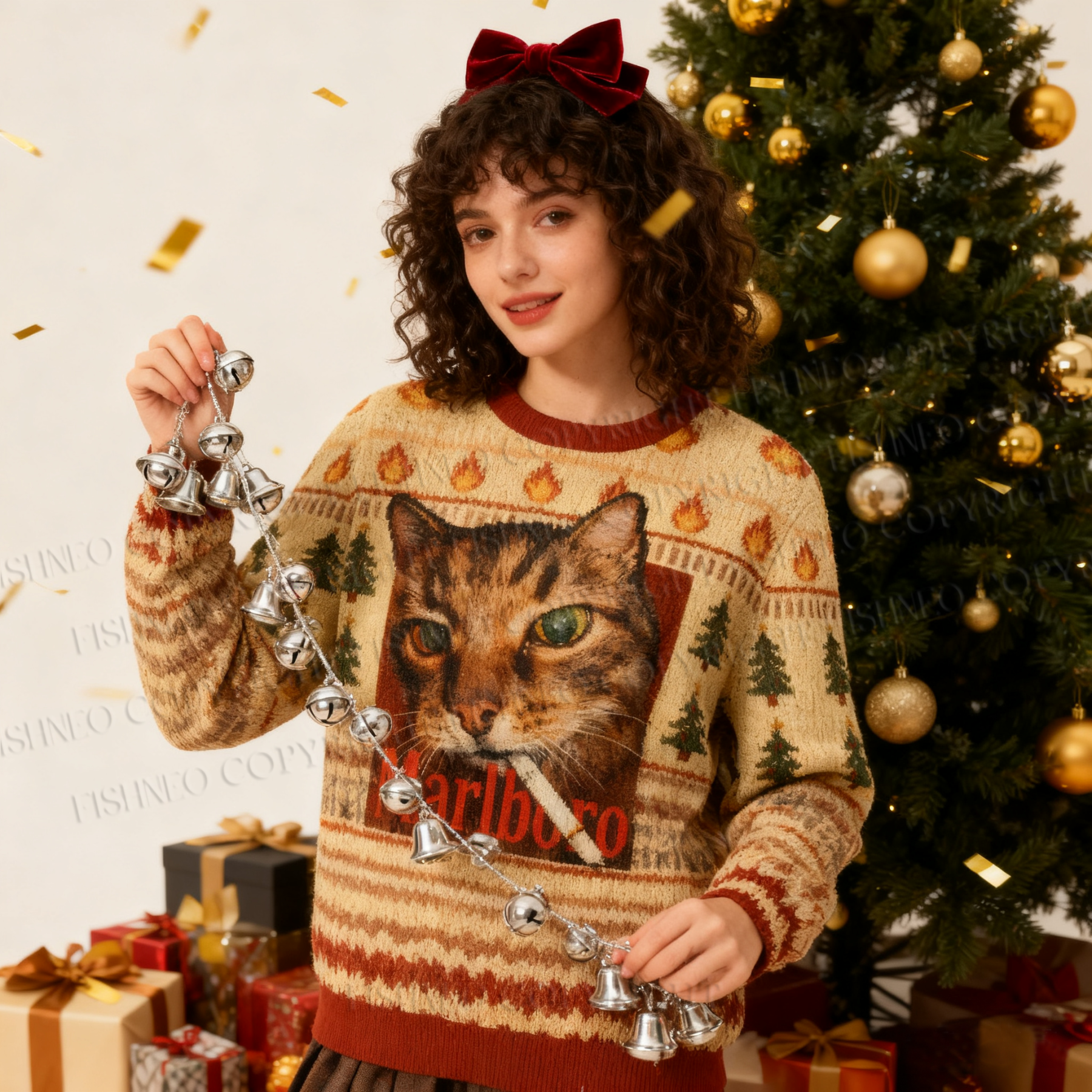 Unisex Funny Smoking Cat Meme Christmas Ugly Sweatshirt