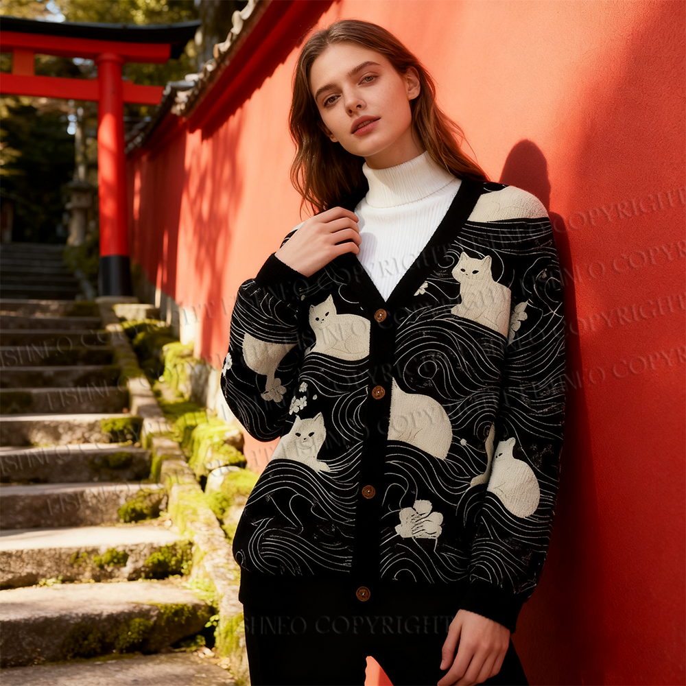 Fishneo Mysterious Cat Ugly Cardigan Sweater