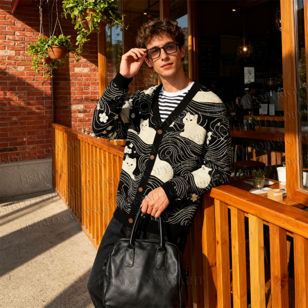 Fishneo Mysterious Cat Ugly Cardigan Sweater