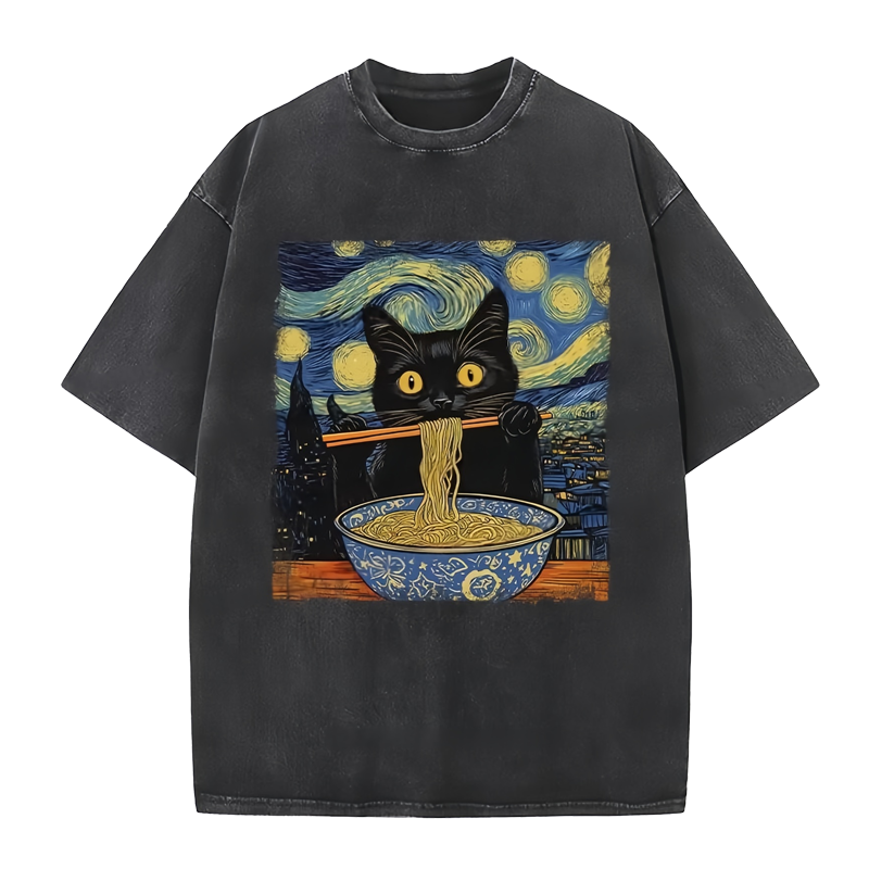 Cat Ramen Lover Washed T-Shirt