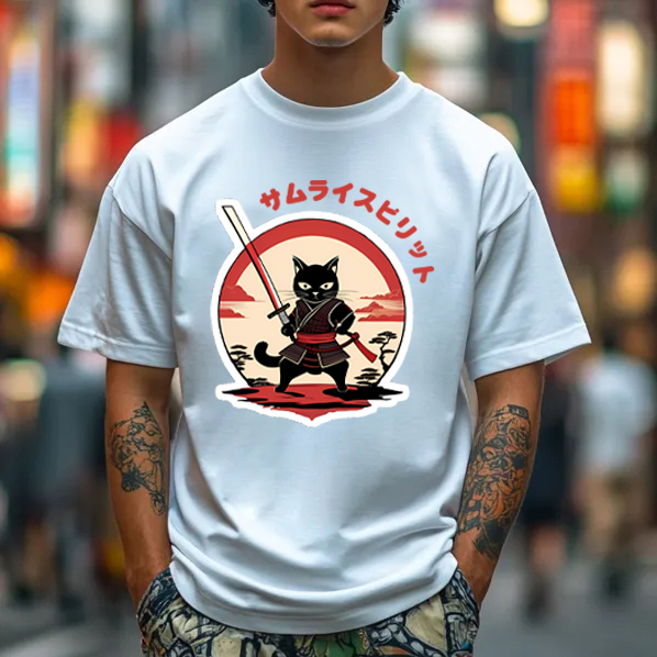 Japanese Cat Samurai Men's Classic Cotton T-Shirt