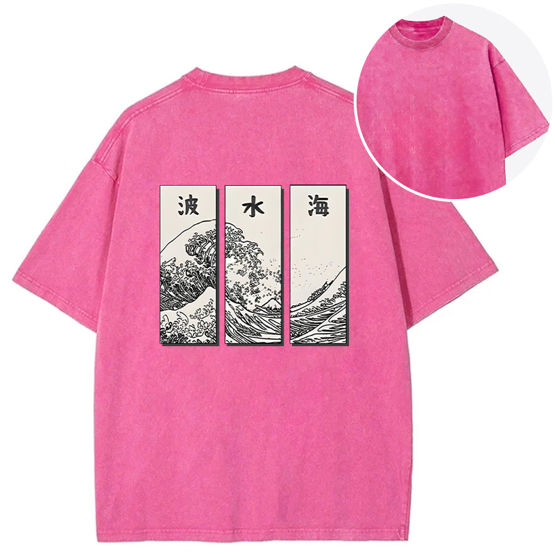 Japanese Art Wave Back Washed T-Shirt