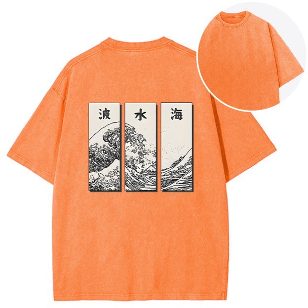 Japanese Art Wave Back Washed T-Shirt