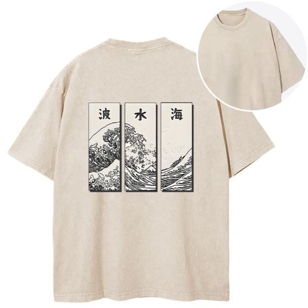 Japanese Art Wave Back Washed T-Shirt