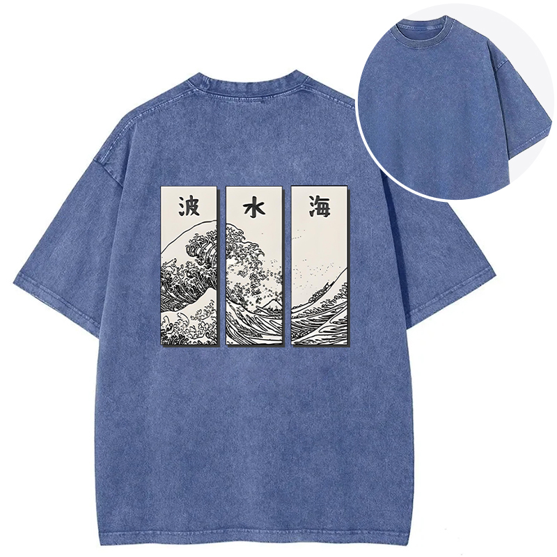 Japanese Art Wave Back Washed T-Shirt