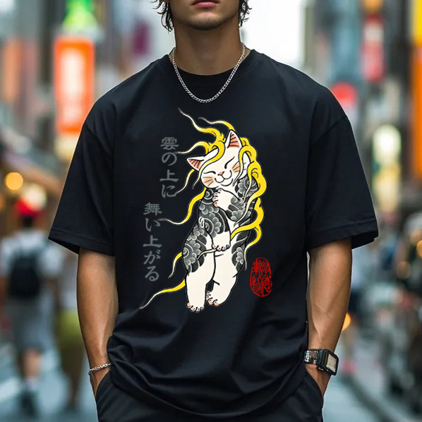 Japanese Cat In Cloud Men's Classic Cotton T-Shirt