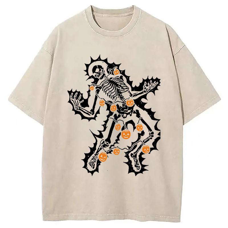 Electrocuted Skeleton Halloween Washed T-Shirt