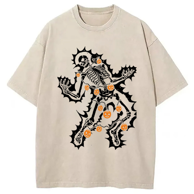 Electrocuted Skeleton Halloween Washed T-Shirt
