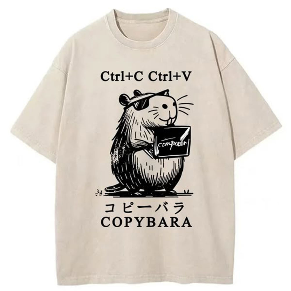 Capybara At Work Washed T-Shirt