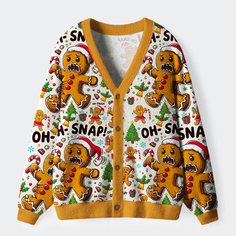 Unisex Oh Snap The Gingerbread Man's Christmas Chaos Ugly Cardigan Sweater